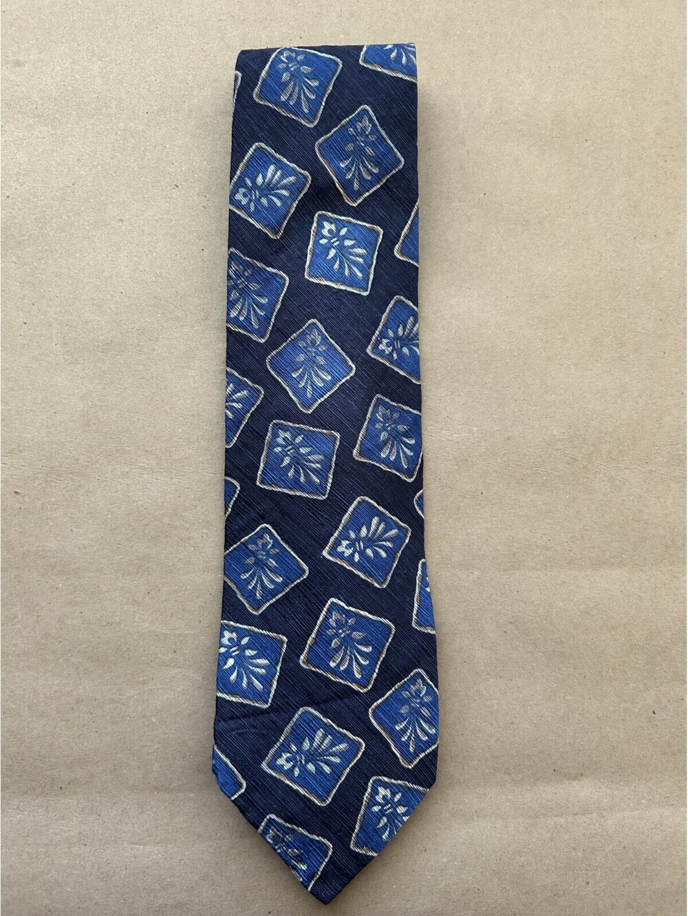 Vintage Essex Row Silk tie, imported silk made in USA, in blues